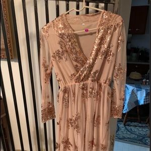 Champagne Lace Formal Dress Size L